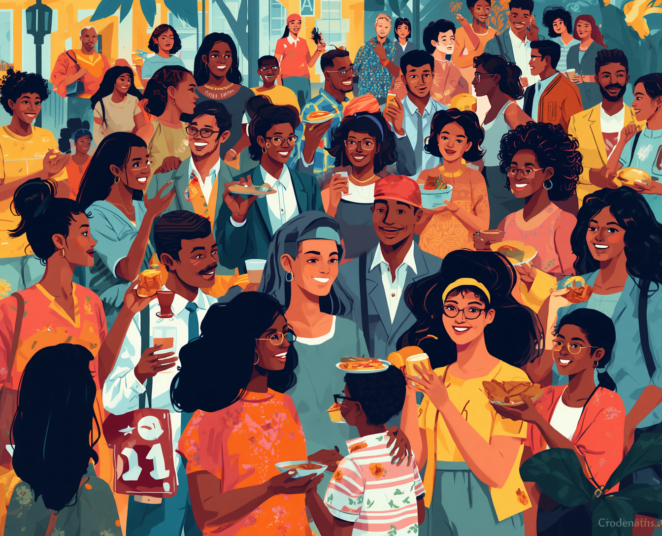 Ilustração de comunidade multicultural celebrando